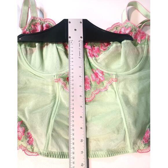 CACIQUE 18/20 Lime Pistachio & Pink Floral Embroidered Corset Underwire Bustier - Picture 5 of 8